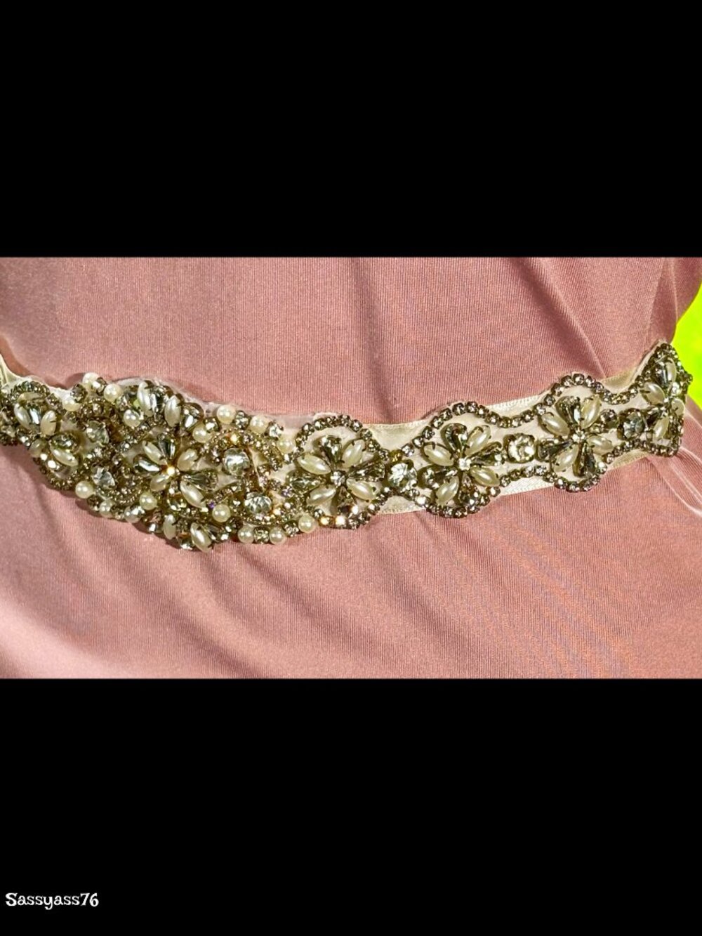 🆕HANDCRAFTED▪️Faux Pearl Crystal Rhinestone Extra Long Ivory Satin Ribbon Belt - Picture 2 of 6